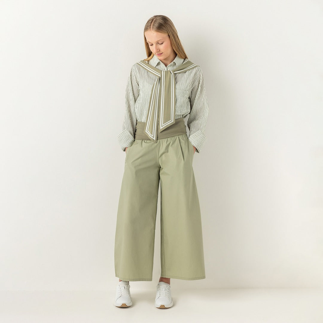 Hope Knitted Waist Palazzo Trousers Khaki