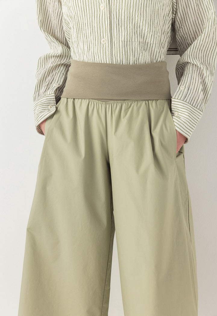 Hope Knitted Waist Palazzo Trousers Khaki