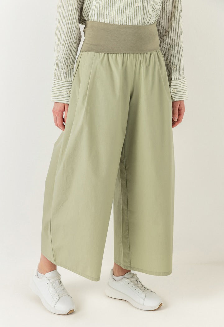 Hope Knitted Waist Palazzo Trousers Khaki