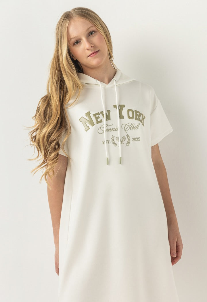 Hope Short Sleeved Hoodie Dress Off White
