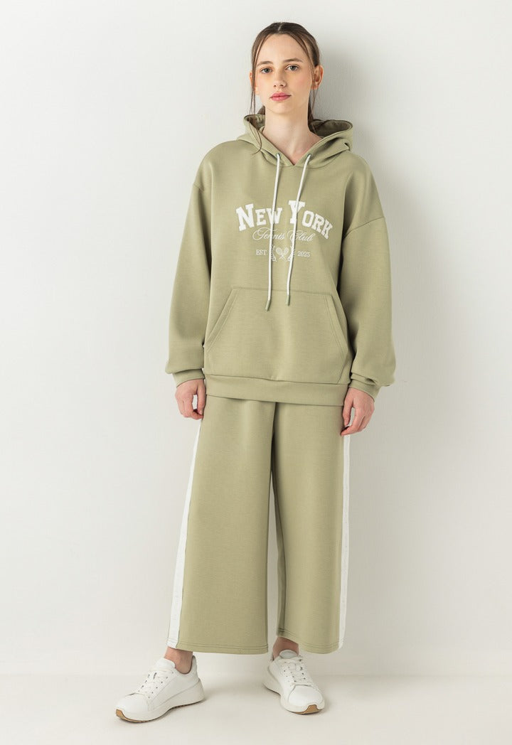 Hope Embroidered Knitted Hoodie Khaki