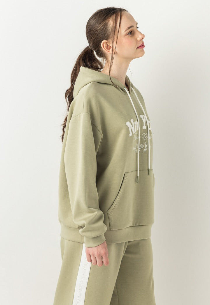 Hope Embroidered Knitted Hoodie Khaki