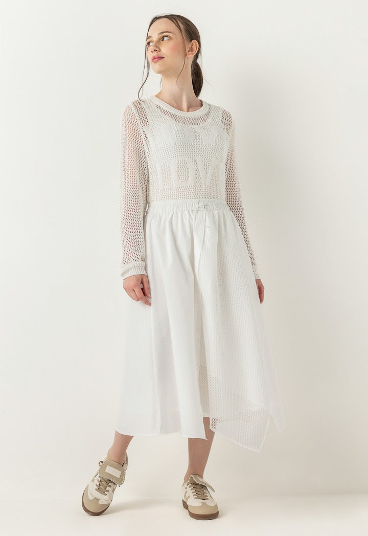Hope Drawstring Waist Net Skirt Off White