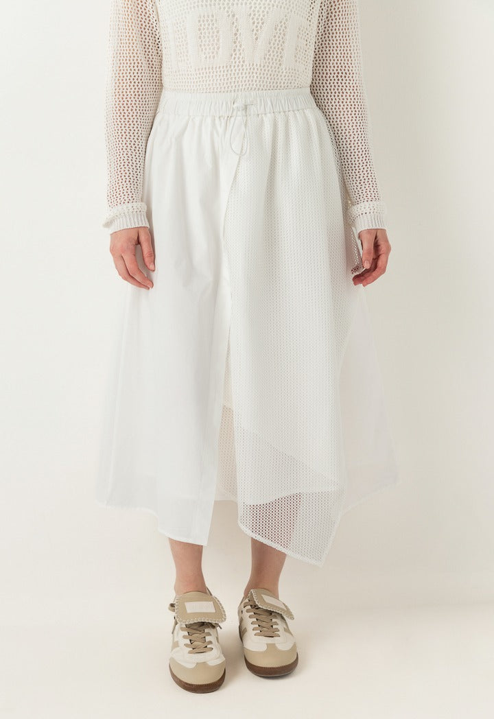 Hope Drawstring Waist Net Skirt Off White