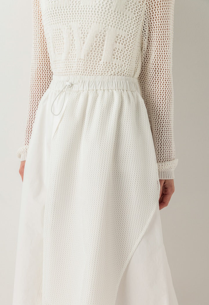 Hope Drawstring Waist Net Skirt Off White