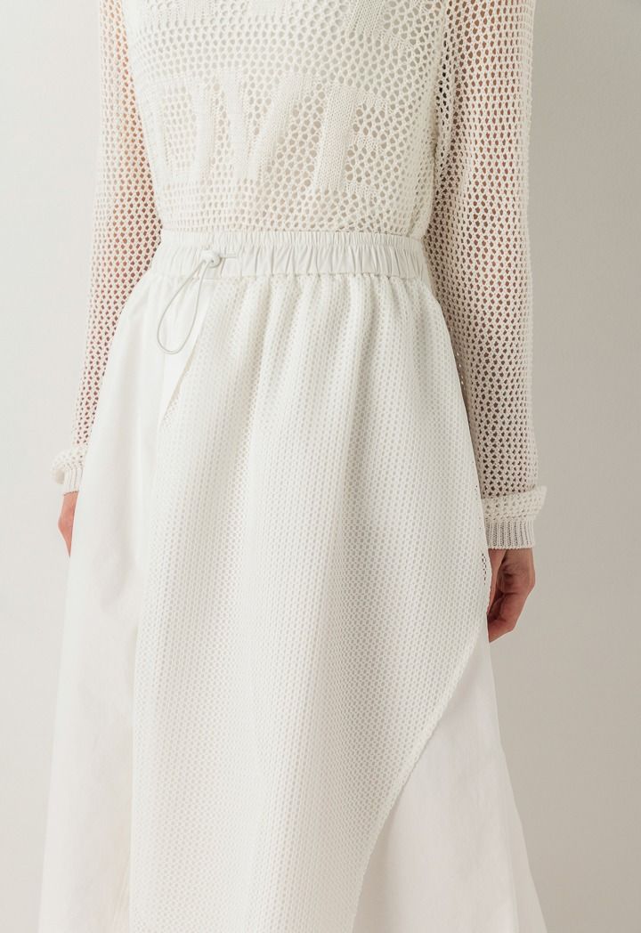 Hope Drawstring Waist Net Skirt Off White