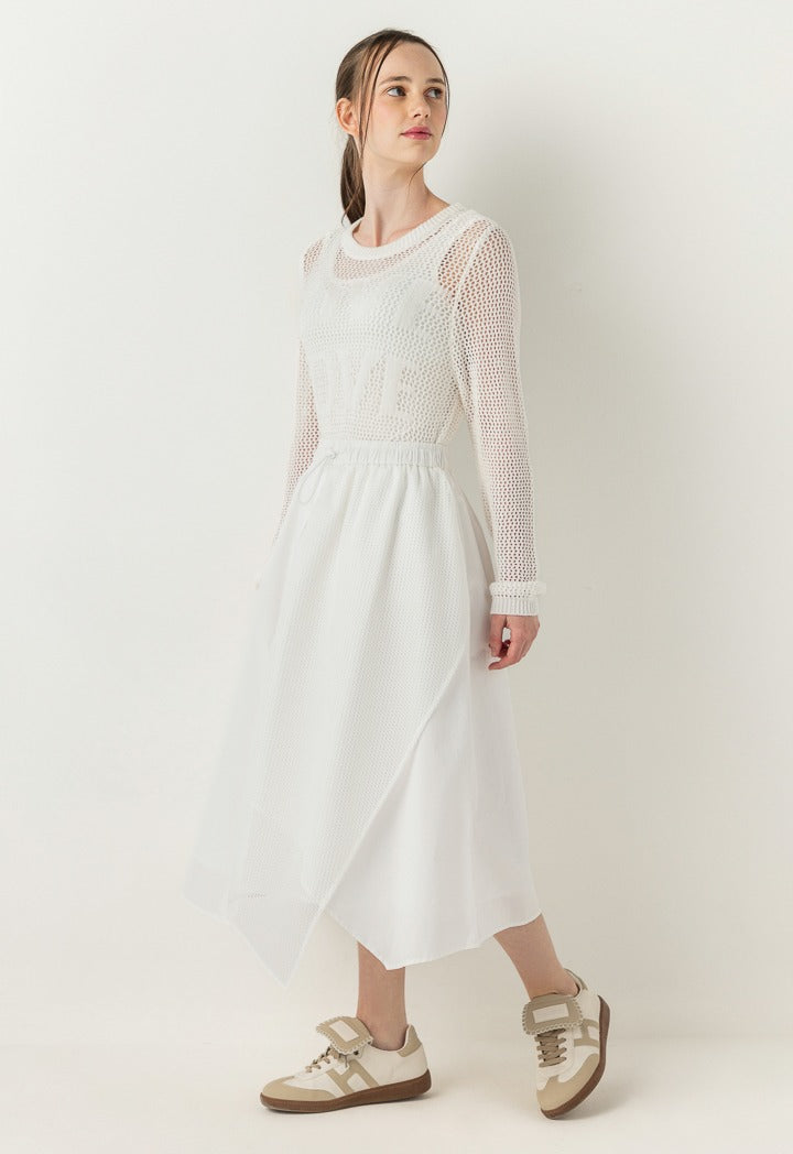 Hope Drawstring Waist Net Skirt Off White