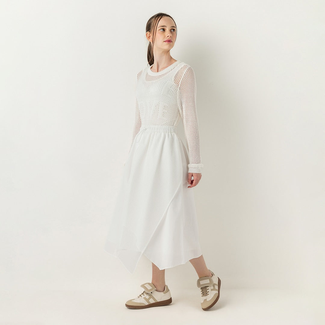 Hope Drawstring Waist Net Skirt Off White