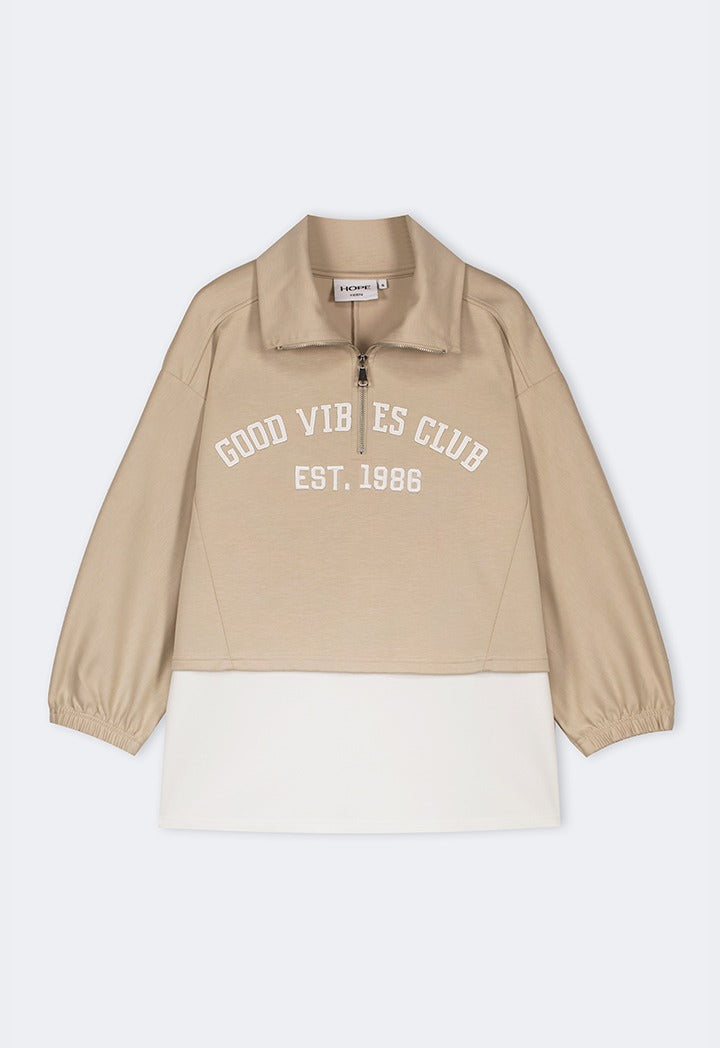 Hope Embroidered Contrast Sweatshirt Beige
