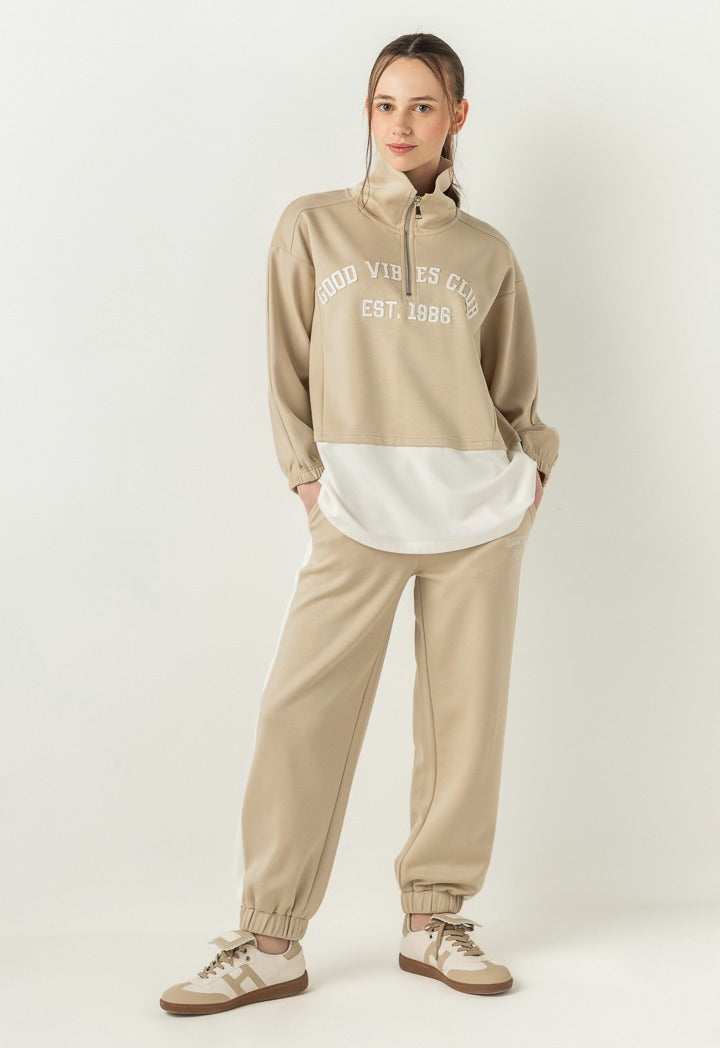 Hope Embroidered Contrast Sweatshirt Beige
