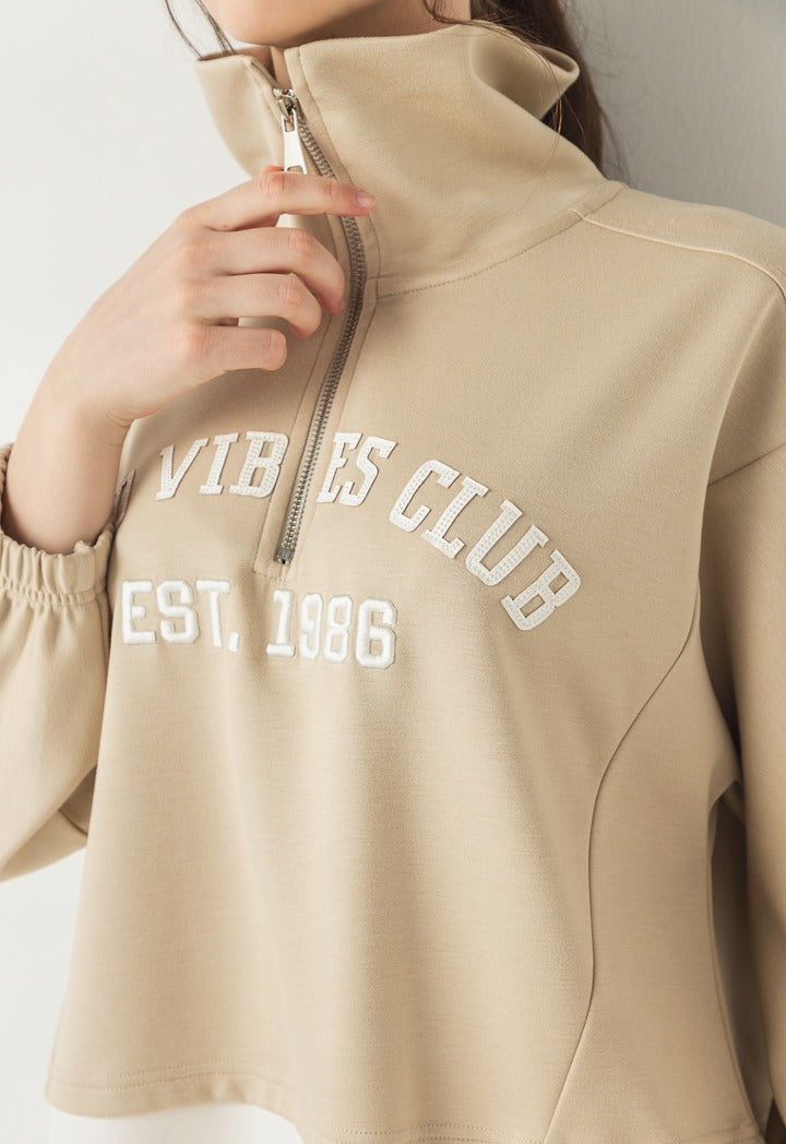 Hope Embroidered Contrast Sweatshirt Beige