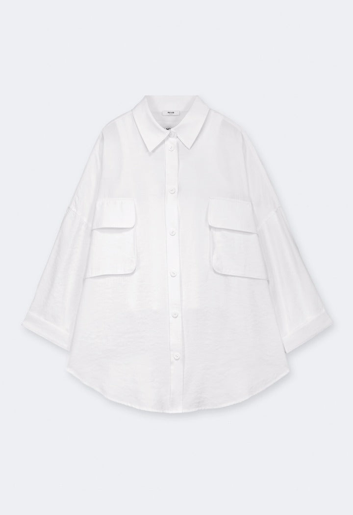 Hope Front Pockets Solid Shirt Off White