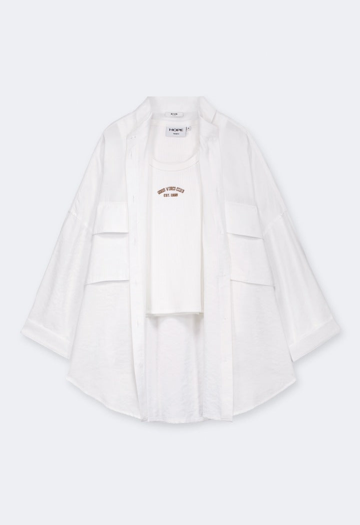 Hope Front Pockets Solid Shirt Off White