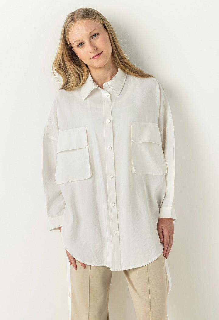 Hope Front Pockets Solid Shirt Off White