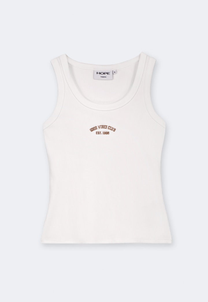 Hope Ribbed Embroidered Tank Top Off White