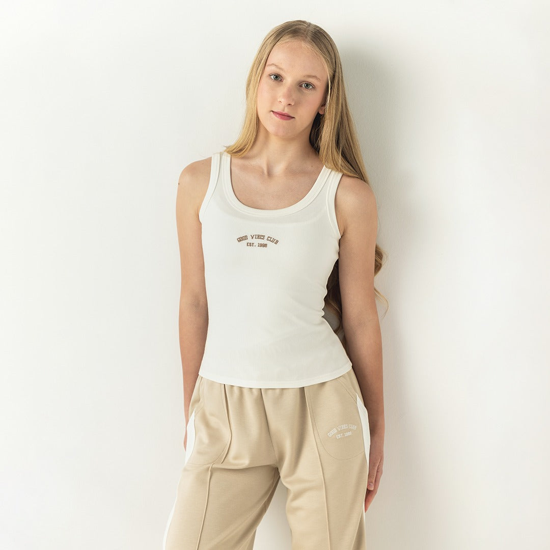 Hope Ribbed Embroidered Tank Top Off White