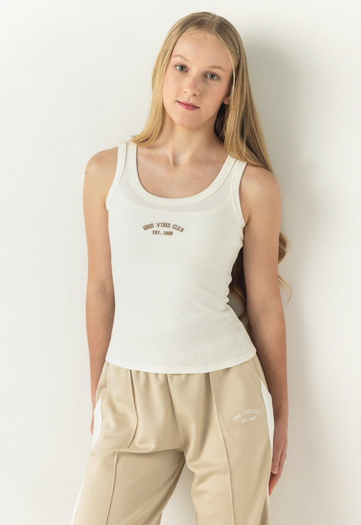 Hope Ribbed Embroidered Tank Top Off White