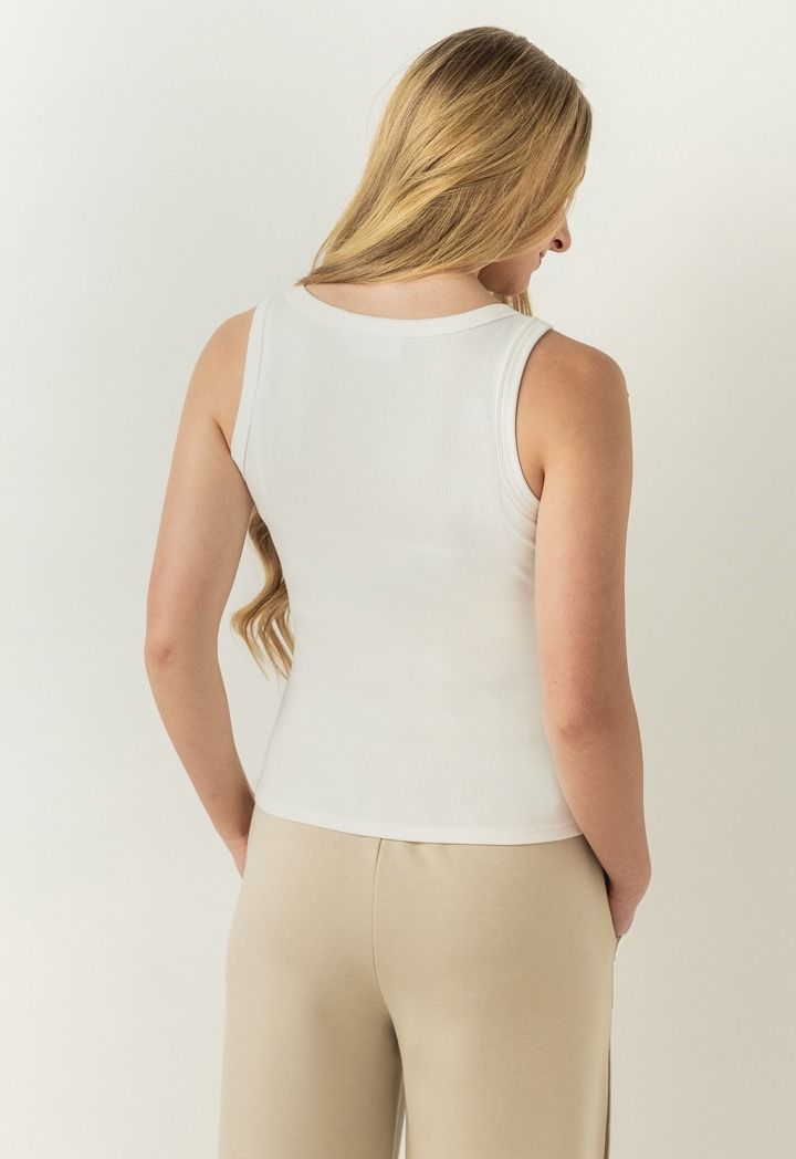 Hope Ribbed Embroidered Tank Top Off White