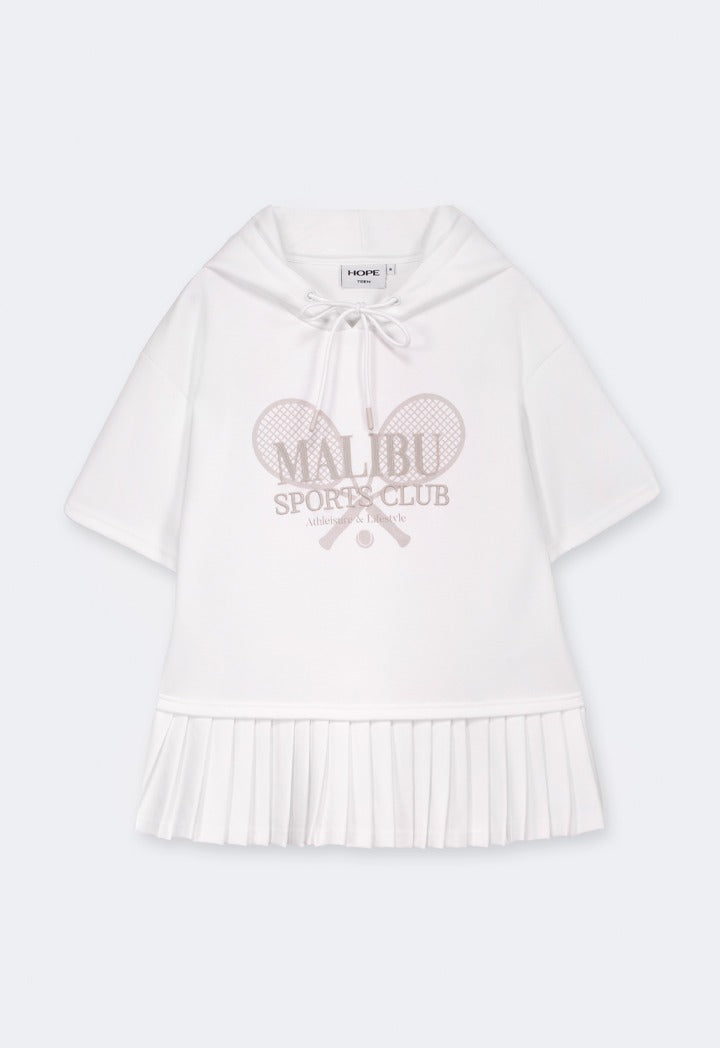 Hope Pleated Hems Short Sleeved Hoodie Off White