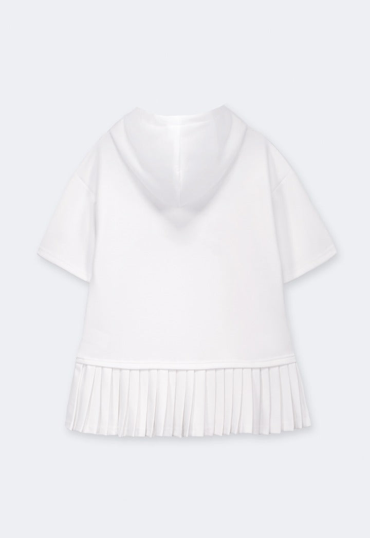 Hope Pleated Hems Short Sleeved Hoodie Off White