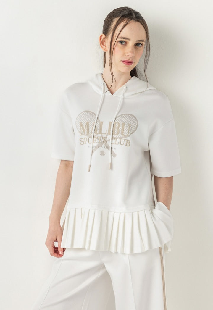 Hope Pleated Hems Short Sleeved Hoodie Off White