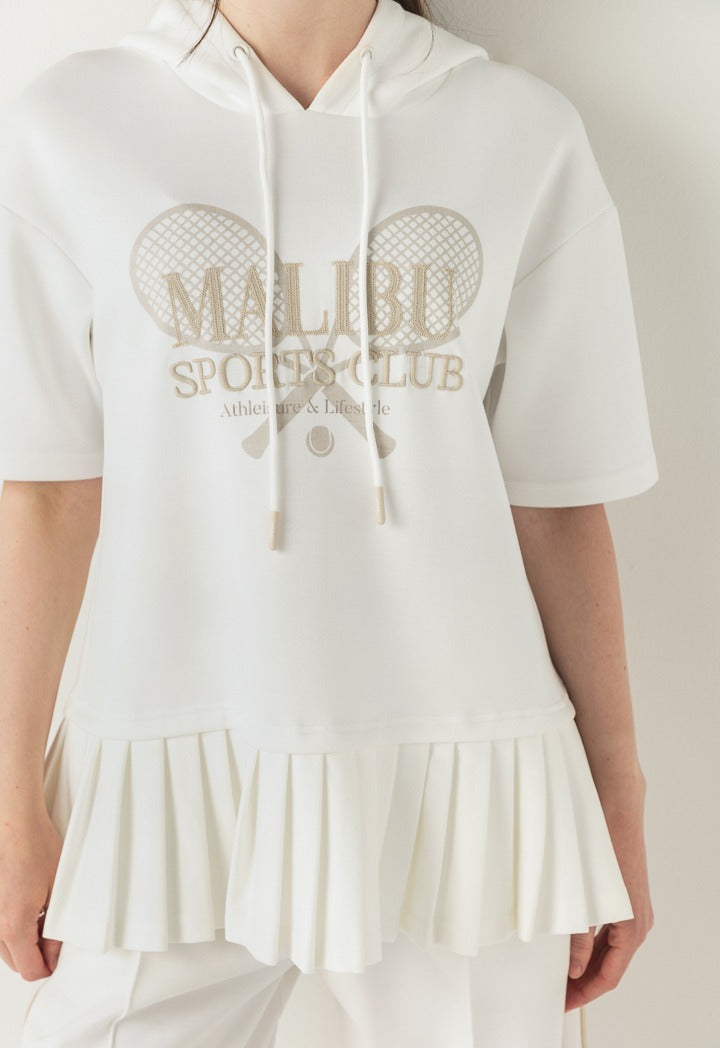 Hope Pleated Hems Short Sleeved Hoodie Off White