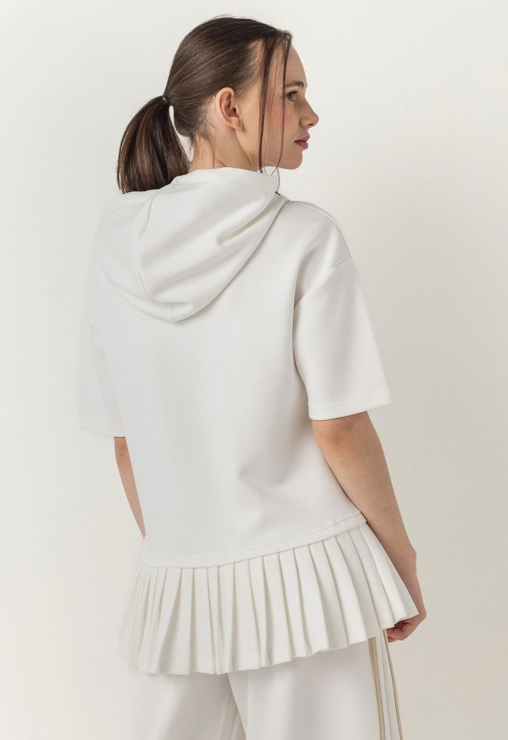 Hope Pleated Hems Short Sleeved Hoodie Off White