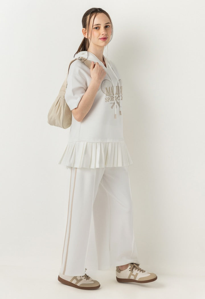 Hope Pleated Hems Short Sleeved Hoodie Off White