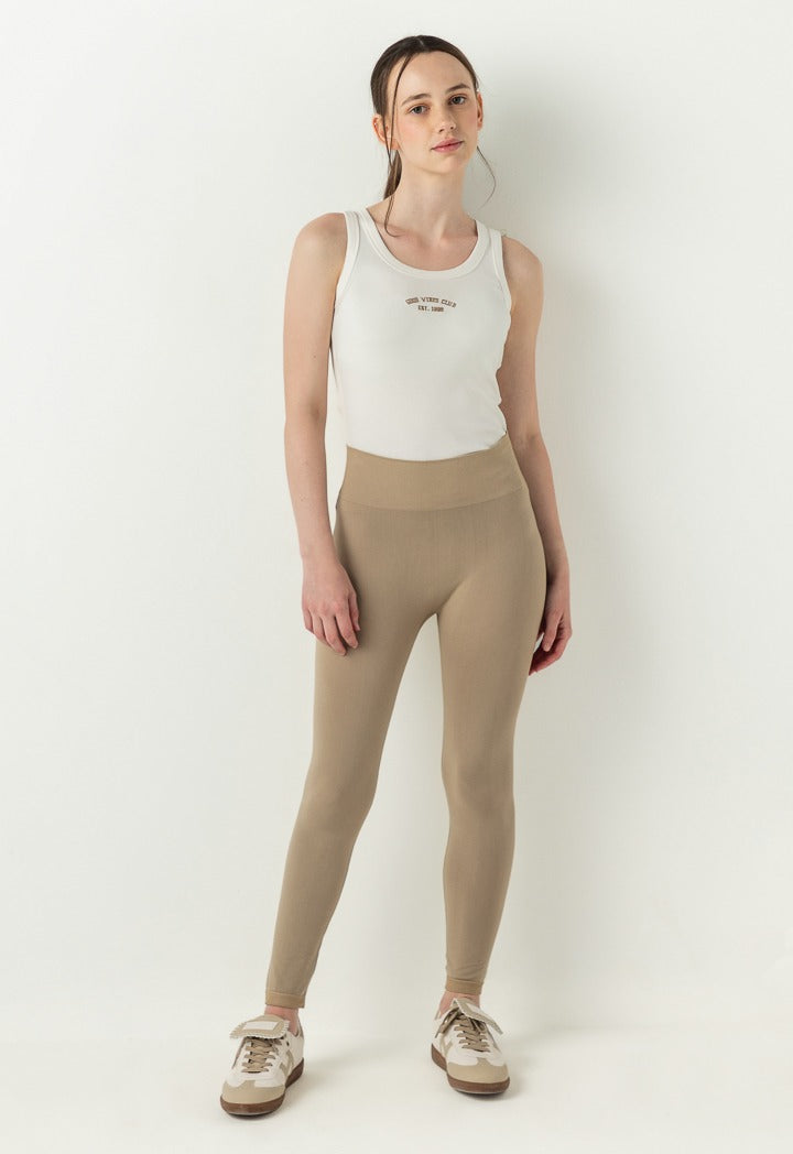 Hope Solid Knitted Leggings Light Brown