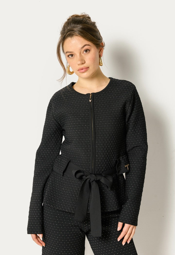 Lurex Detailed Belted Jacket Black
