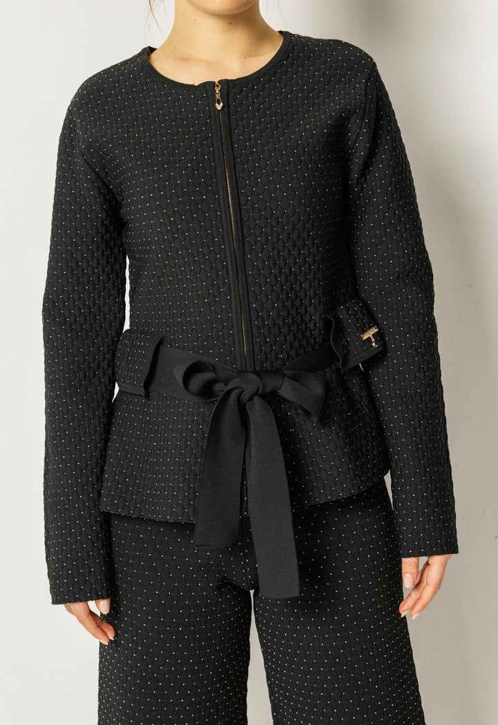 Lurex Detailed Belted Jacket Black