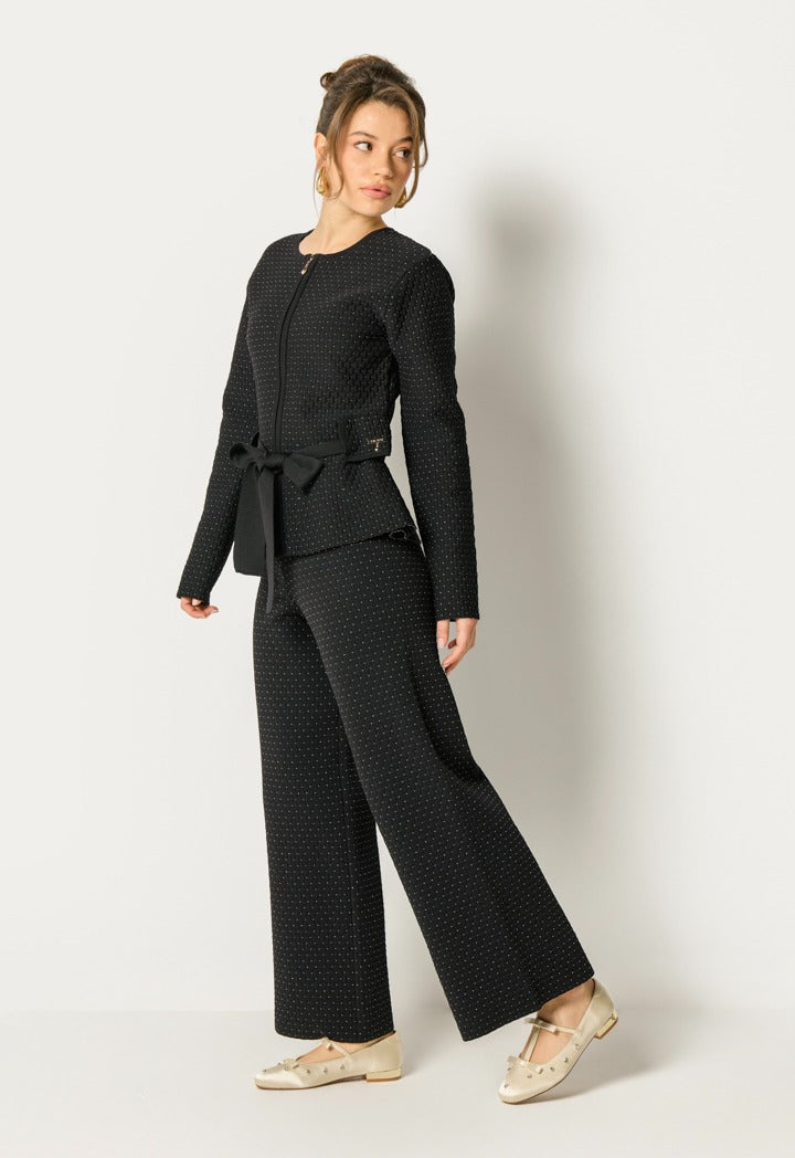 Lurex Detailed Belted Jacket Black