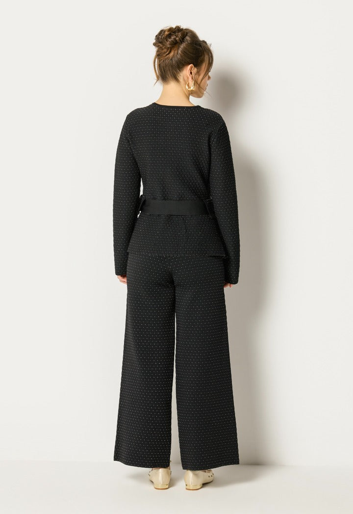 Lurex Detailed Belted Jacket Black