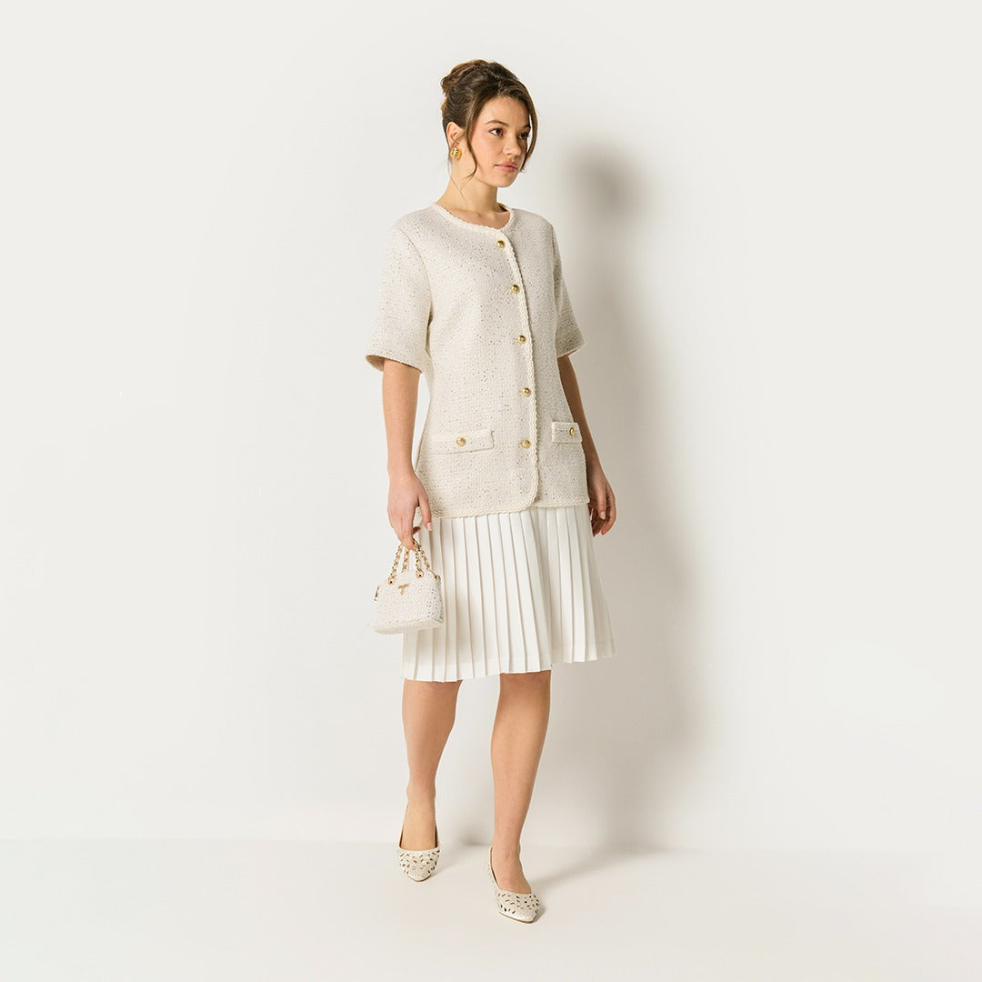 Tweed Top Maxi Dress Off White