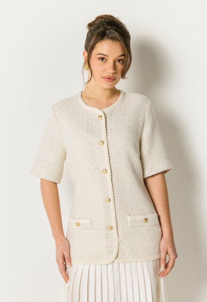 Tweed Top Maxi Dress Off White