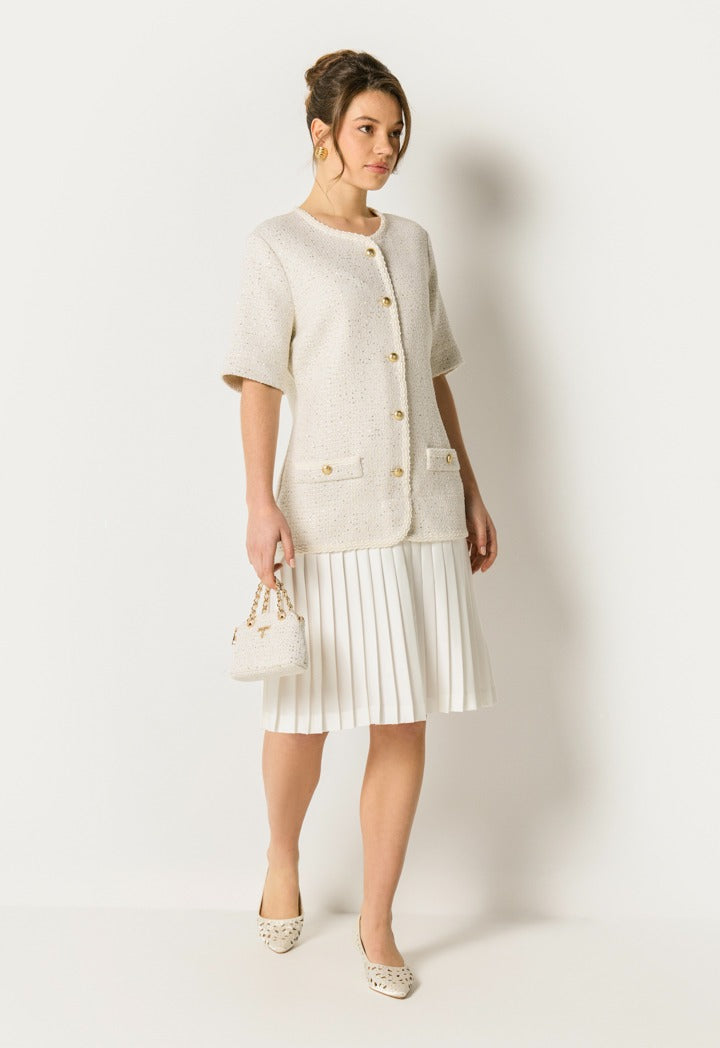 Tweed Top Maxi Dress Off White