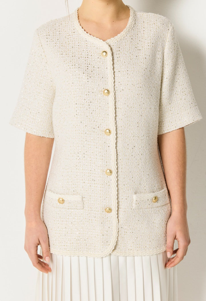 Tweed Top Maxi Dress Off White