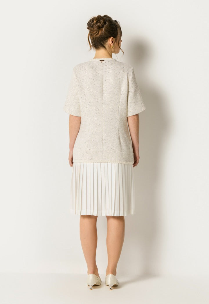 Tweed Top Maxi Dress Off White