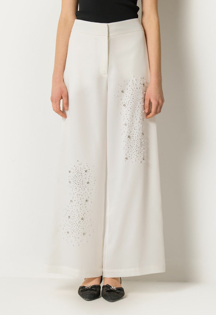 Crystal Embellished Trousers Off White