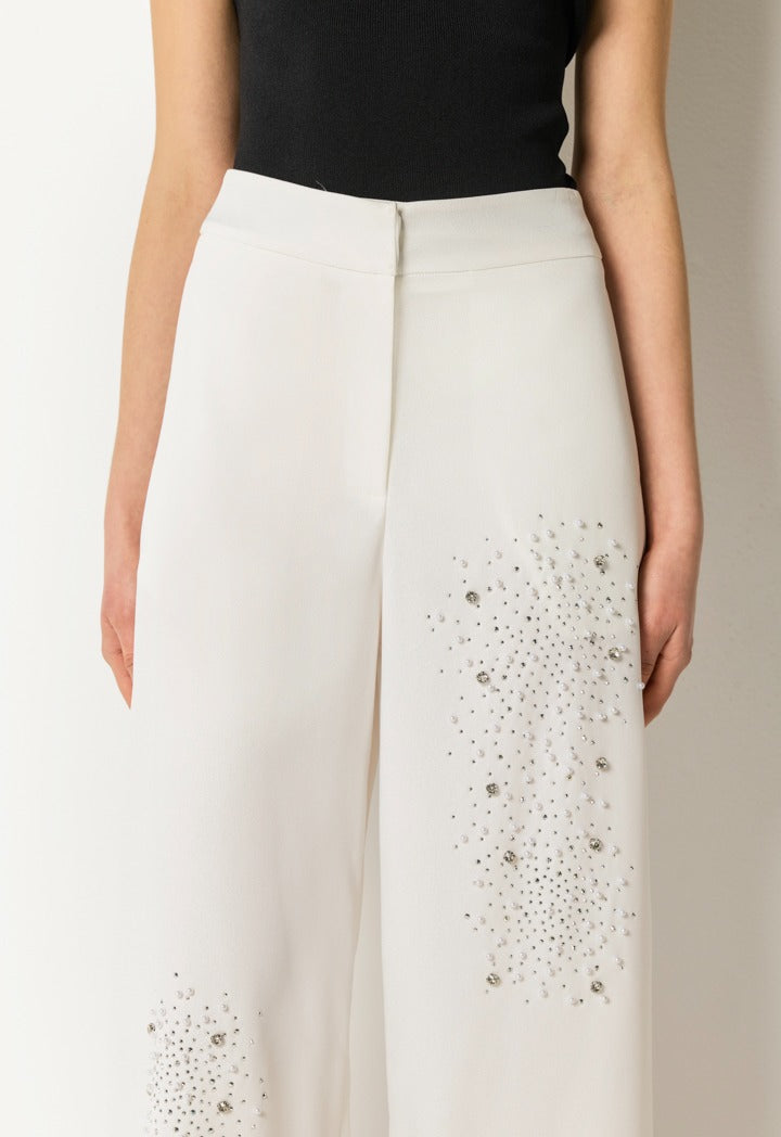 Crystal Embellished Trousers Off White