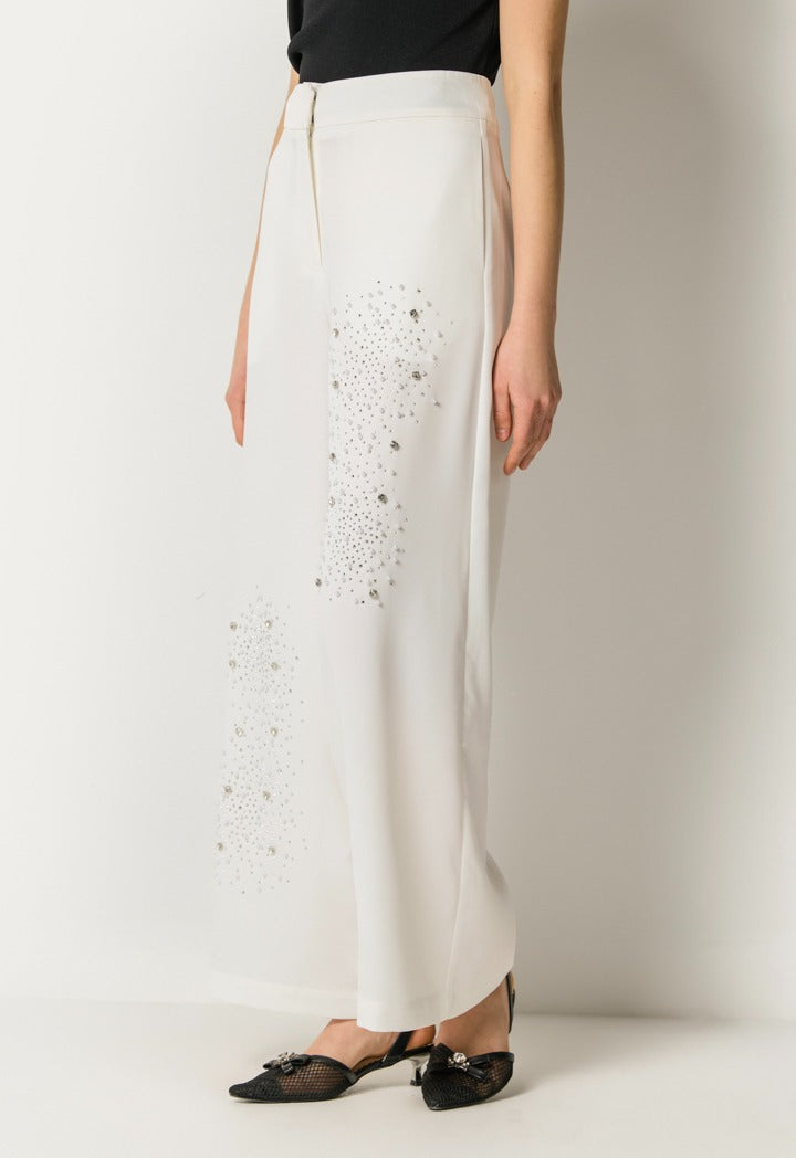 Crystal Embellished Trousers Off White