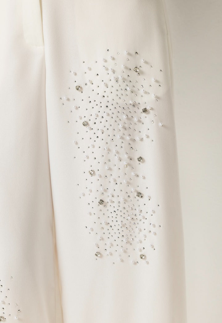 Crystal Embellished Trousers Off White