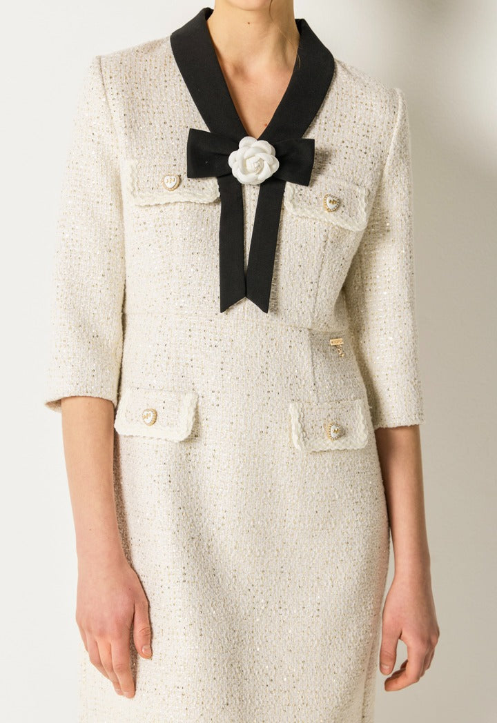 Two-Toned Tweed Dress Off White