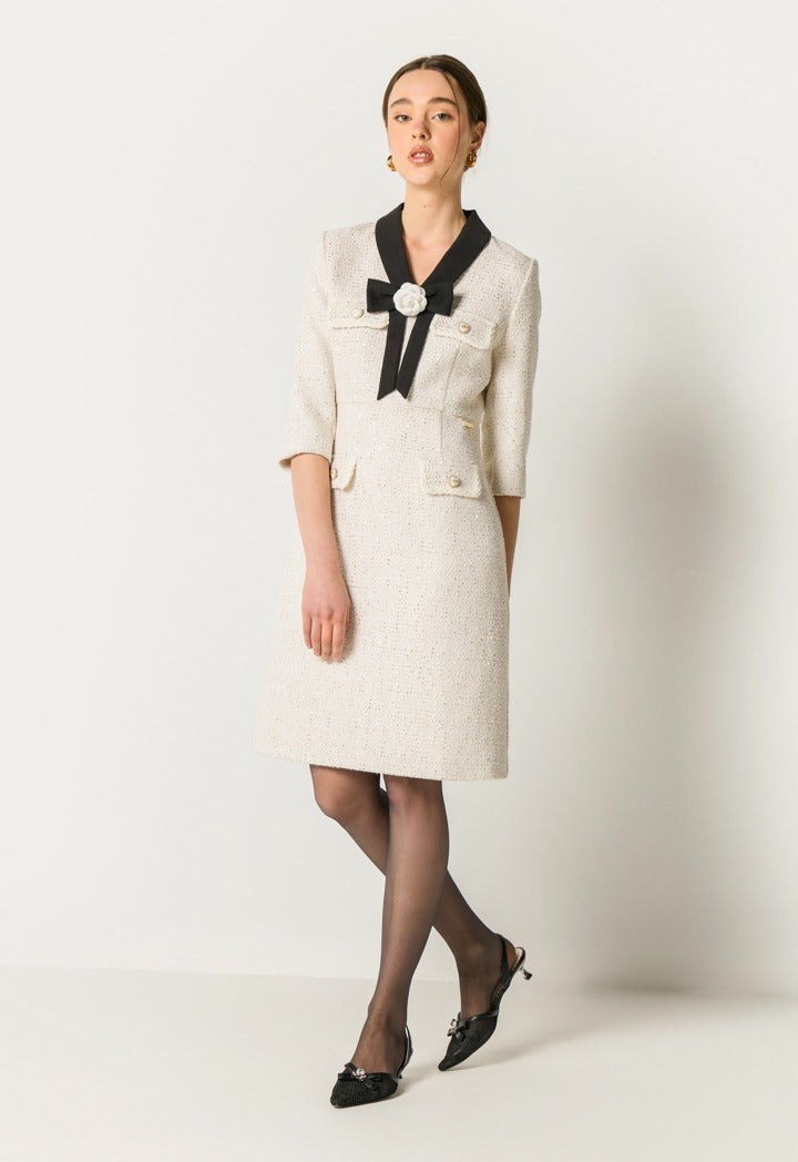 Two-Toned Tweed Dress Off White