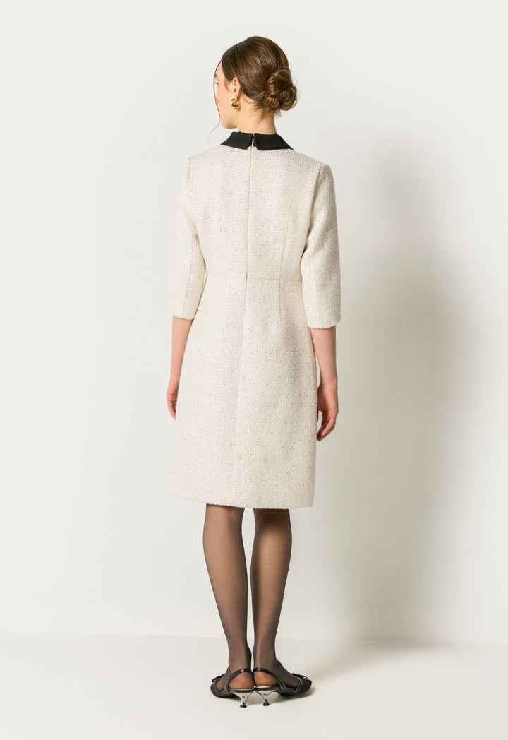 Two-Toned Tweed Dress Off White