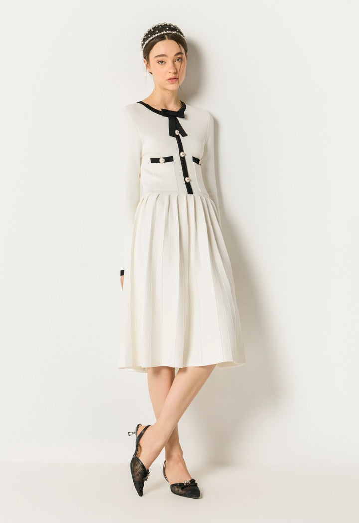 Contrast Elastic Dress Off White