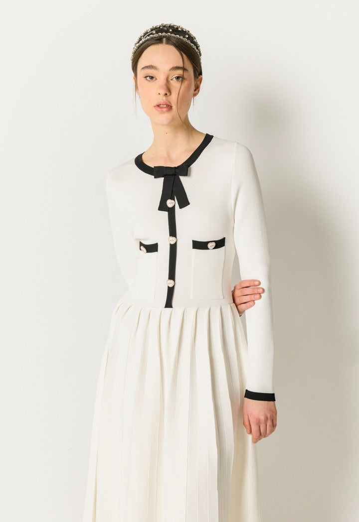 Contrast Elastic Dress Off White