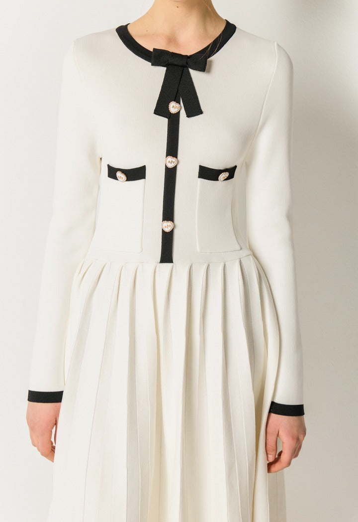 Contrast Elastic Dress Off White