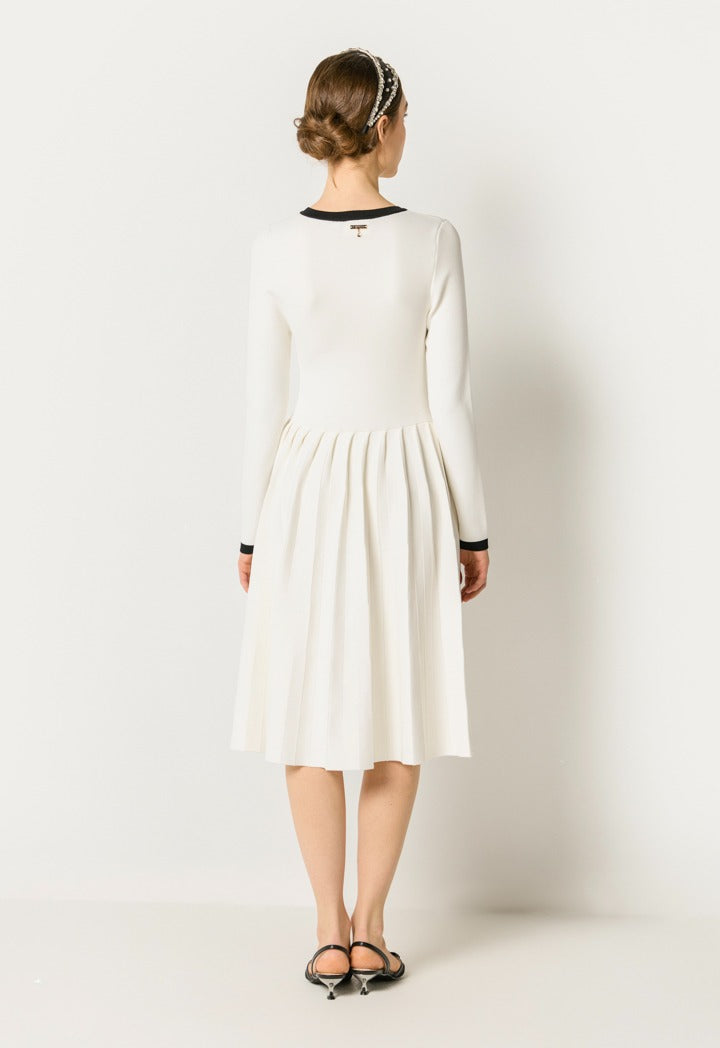 Contrast Elastic Dress Off White