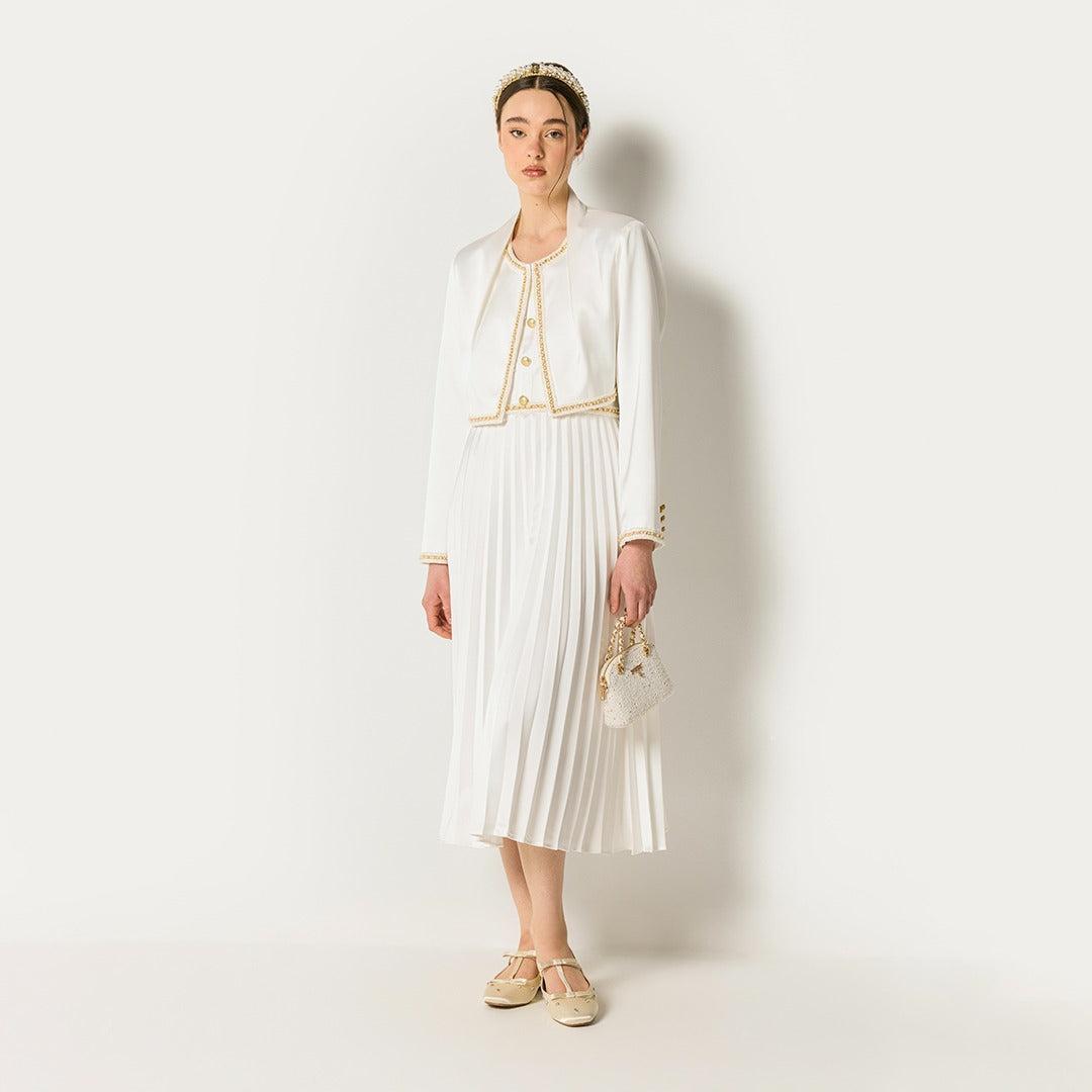 Pleated Dress Combo Off White